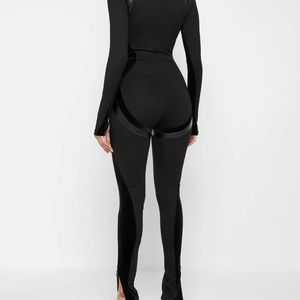 Vegan Leather & Bandage Contour Black Jumpsuit